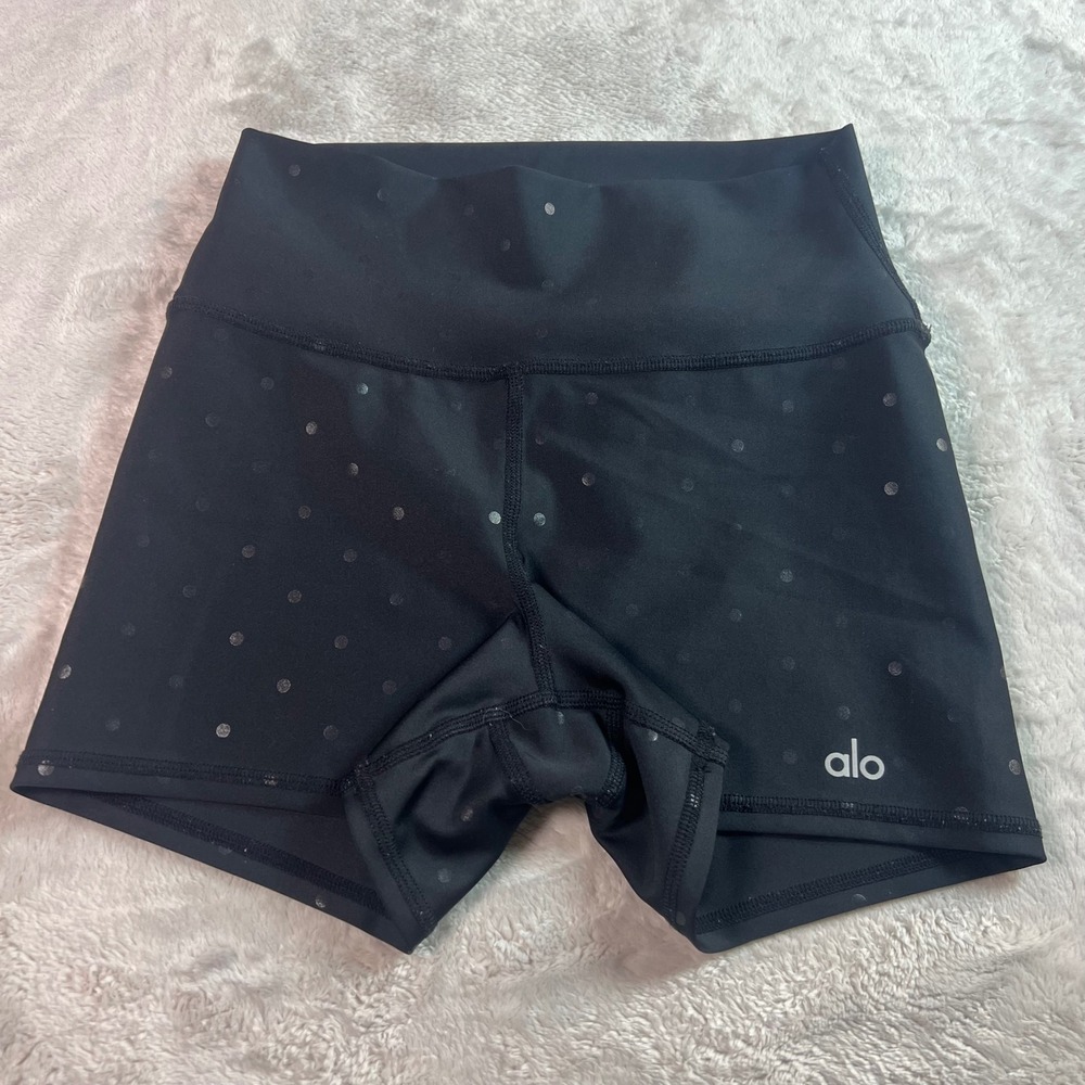 Alo Yoga Women S Airlift Shorts Black Polka Dot High Waist Athletic Workout